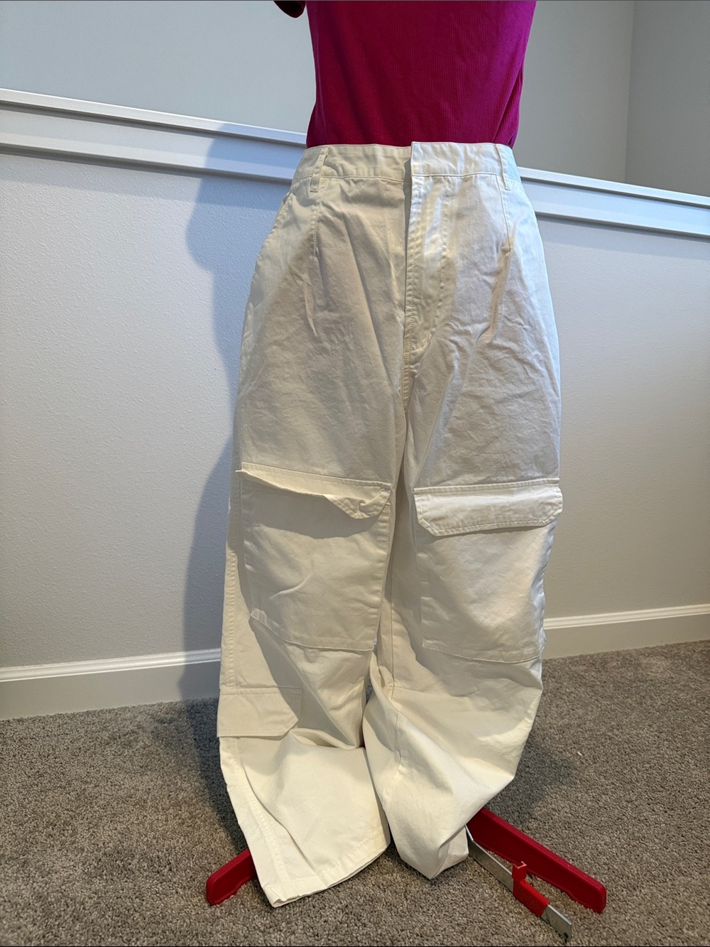 English Factory White Wide-Leg Cargo Pants